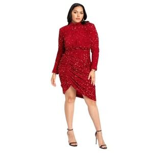 Eloquii Ruched‎ Sequin Dress Red 20